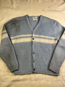 Vintage 60s Mohair Cardigan Sweater Blue Shaggy Kurt Cobain Grunge M - Picture 1 of 9