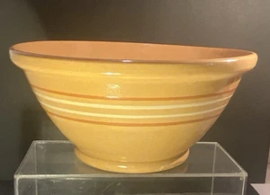 ANTIQUE YELLOW WARE MIXING BOWL Brown & White Stripe 11 3/4" DIAMETER 5 1/2" H - Bild 1 von 8