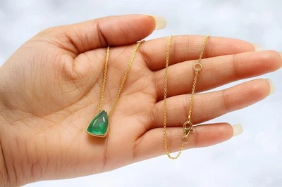 天然翡翠吊坠婚礼礼物 14K 黄金设计师精美珠宝首饰 — 第 1/4 张图片