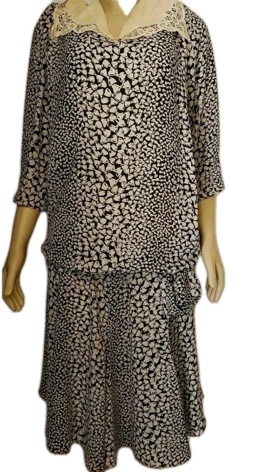  Vestido feminino LIZ ROBERTS INC vintage preto bege poliéster manga 3/4 tamanho 10  - Imagem 1 de 4