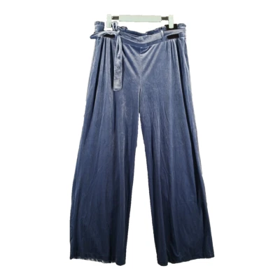 NWT $79 INC Palazzo Velvet Pants LARGE(12-14) Hi-Rise Ethereal Blue W/ Belt - Image 1 of 4