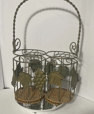 Portabotellas de Vino Vintage Metal y Patrón de Hojas de Mimbre 2 Almacenamiento Foto 1 de 4