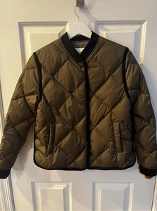Nordstrom Signature Green Satin Quilted Side Snap Puffer Varsity Jacket sz XS NW - Picture 1 of 8