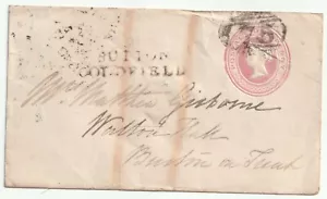 1848 1d PINK ENV =75= BIRMINGHAM NUMERAL & SUTTON COLDFIELD PMK >BURTON ON TRENT - Picture 1 of 2