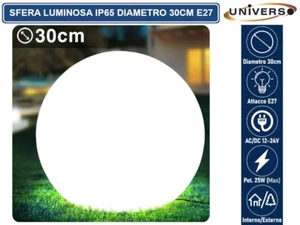 LAMPADA A SFERA BIANCA DA GIARDINO 30CM CON ATTACCO E27 MAX 25W DA ESTERNO-IP65 - Foto 1 di 6