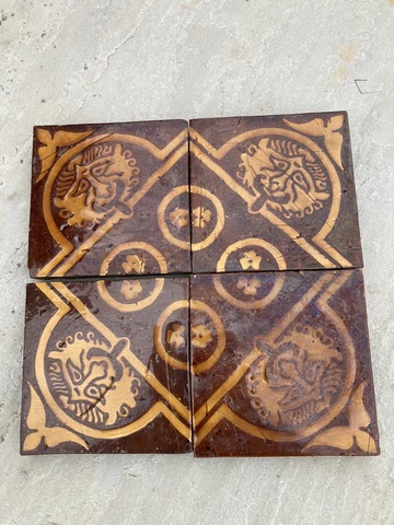 Antique Victorian Gothic Treacle Glazed Tile Panel by Craven Dunnill (4 tiles) Cover