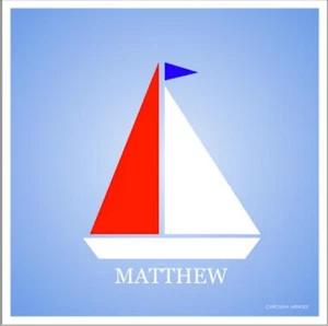 ANPASSBARER NAME. SEGELBOOT von CAROLINA. Druckkunst. Ungerahmt. 8X8" Zoll Boot - Bild 1 von 1