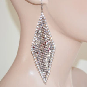 Orecchini donna argento strass cristalli nido ape lucidi pendenti lunghi U309 - Foto 1 di 2