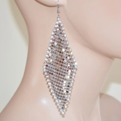 Orecchini donna argento strass cristalli nido ape lucidi pendenti lunghi U309 - Immagine 1 di 2