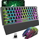 61Key Rainbow Backlit Wireless Gaming Keyboard with Wrist Rest andRGB Mute Mouse