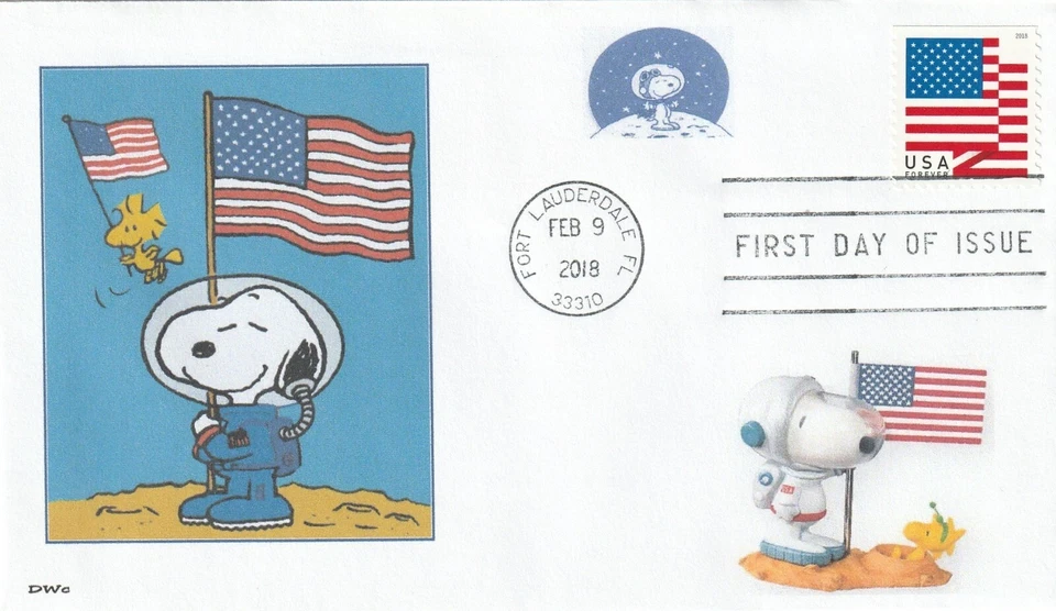 SNOOPY  PATRIOTIC  NASA  ASTRONAUT  MOON  WOODSTOCK     FDC- DWc - Image 1 of 1