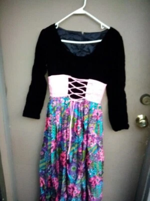 Maxi Vestido Vintage Negro Terciopelo y Satén, Bohemio, Vestido Hippie Foto 1 de 2