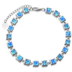 Hawaii Blau Opal Quadrat Armband 925 Sterling Silber Schmuck für Damen Mädchen - Bild 1 von 7