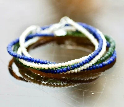 Natural Lapis Lazuli Apatite Pearl Wrap Bracelet Long Necklace , 35.6" - 36.6"  - Image 1 of 4