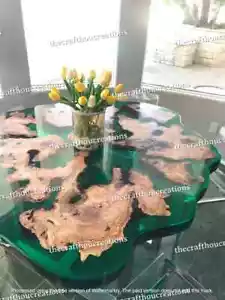 Moderne grüne Epoxid Couchtischplatte, Garten & Innenmöbel Epoxid Tischdekor - Bild 1 von 12