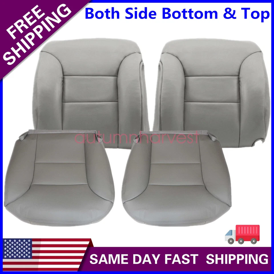 Front Bottom & Top Seat Cover Leather Gray For 95-99 Chevy Silverado GMC Sierra - Image 1 of 1