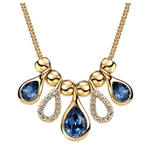 Made With Swarovski Crystals The Adwin Blue & Gold Teardrop Necklace  S2 - Picture 1 of 4
