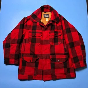 VTG Woolrich 505 Buffalo Mackinaw Wool Red/Black Hunting Jacket Coat USA in 44 - Picture 1 of 7