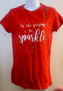 CHEMISTRY Holiday "Tis the Season to Sparkle" Red Short Sleeve T-Shirt; L; NWT - Picture 1 of 23