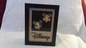 2011 Mickey & Minnie Stained Glass Ear Pin Set, Disneyland Hong Kong, Framed - Picture 1 of 8