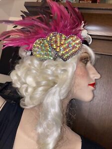 Valentines Heart Feather Fascinator Kentucky Derby Headband CUTE Sequins