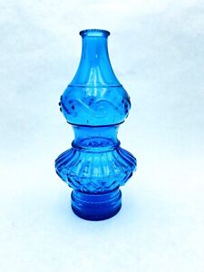 Vintage Wheaton Glass NJ Blue Glass Oil Lamp Shaped Bottle Genie