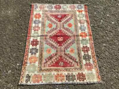 Alfombra turca vintage, alfombra de algodón pequeña anudada a mano, alfombra para sala de estar,  Foto 1 de 4