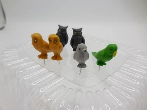 6 Spille a spinta vintage pappagallo gufo uccellino in plastica - Foto 1 di 5