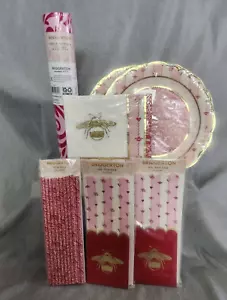 Bridgerton Party Set für 16 Tischläufer Servietten Teller Strohhalme Rot Gold Bienen - Bild 1 von 8