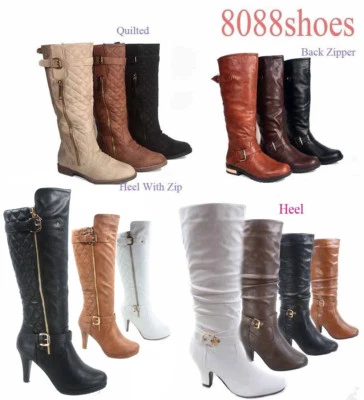 Mujeres Sexy Zapatos de Bota de Tacón Alto Bajo con Cremallera Media Pantorrilla Hasta la Rodilla Talla 5-10 NUEVO  Foto 1 de 4