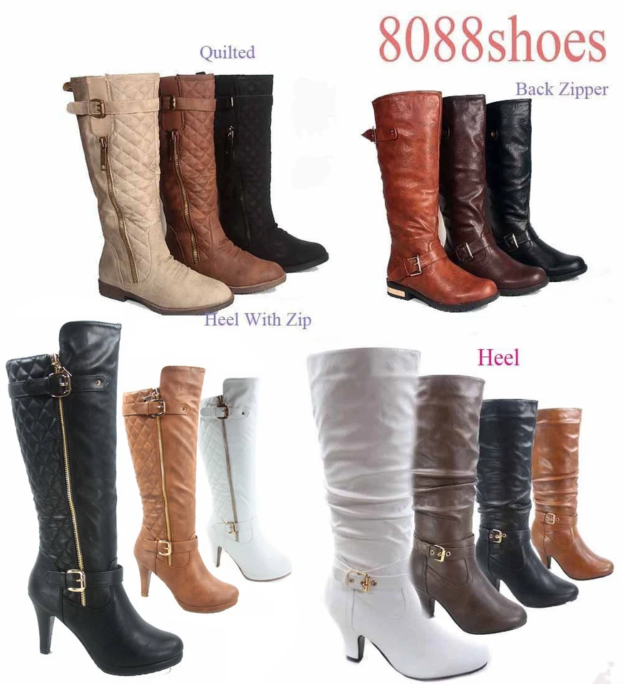 Mujeres Sexy Zapatos de Bota de Tacón Alto Bajo con Cremallera Media Pantorrilla Hasta la Rodilla Talla 5-10 NUEVO  Foto 1 de 4