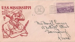22 Jul 1935 Naval Cover, The Pirate Ship: USS Mississippi BB-41 - Picture 1 of 1