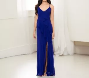 Betsy & Adam Womens Ruffle Spaghetti Strap Gown Dress Electric Blue Size 10 NWT - Picture 1 of 4