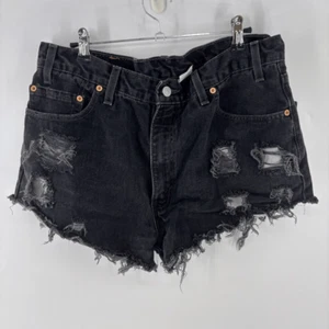 Levi's Black Distressed Jean Shorts High-Waisted - Picture 1 of 9