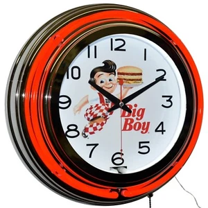 15" Bob's Big Boy Diner Double Neon Clock Home Restaurant Decor (Red) - Picture 1 of 6