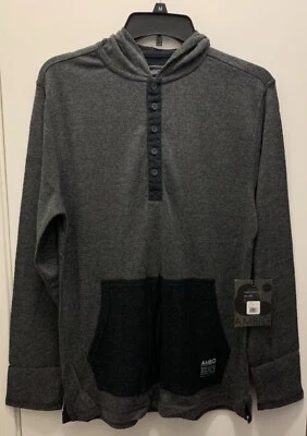 AMBIG AMBIGUOUS CLOTHING EASTMAN HOODED HENLEY LONG SLEEVE SHIRT MEN MEDIUM GREY - Image 1 of 4