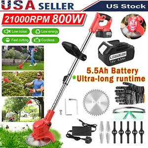 Cordless Weed Eater Electric Cutter Lawn Edger Grass String Trimmer With Battery - Picture 1 of 11