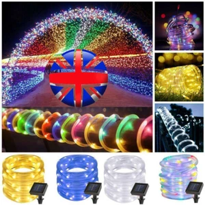 Solar Rope Tube String Fairy Lights Strip 50-300LEDs Waterproof Outdoor Garden - Picture 1 of 19