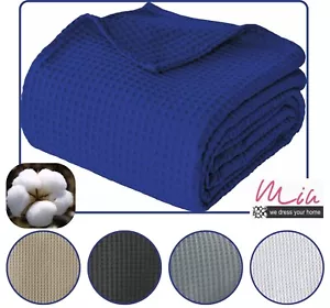 HONEYCOMB WAFFLE Weave Throw Fringed Blanket 100% Cotton Luxury Sofa Bed Covers - Picture 1 of 28