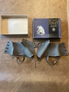 Antique BOND STREET Gray SPATS LEATHER STRAPS With Box, Hook & Extra Button - Picture 1 of 12