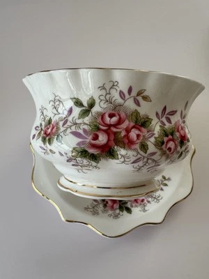 Azúcar abierto Royal Albert lavanda rosa hueso porcelana + plato Foto 1 de 4