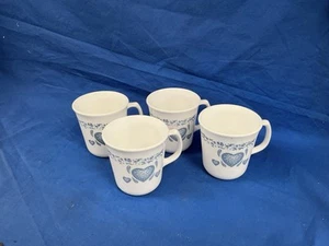 Corning/Corelle 4 tazas corazón azul 3 1/2”. Hecho en USA - Imagen 1 de 4