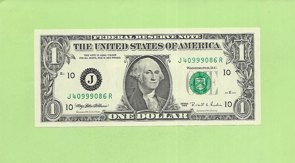 1995 ..UNCIRC $1  J 4099 9086 R  .... 1995 $1  J-R      NICE NOTE        FRN - Image 1 of 1
