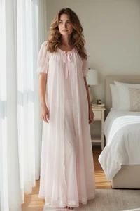 Vintage Peignoir Set Rosa Spitze Made In USA Nachthemd Größe M - Bild 1 von 7