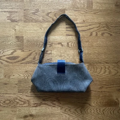 ETRO Paisley Jacquard Fabric Handbag Horse Hair Shoulder Bag Navy Blue Leather - Image 1 of 4