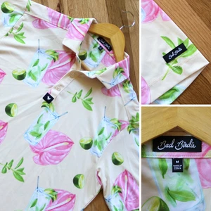 Bad Birdie Herren M Drinks Tropical Print Golf Polo Shirt Performance Logo Retired - Bild 1 von 7