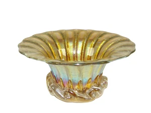 Jarrón acanalado acampanado de vidrio artístico iridiscente soplado a mano John Gilvey 1996 cuenco firmado - Imagen 1 de 6