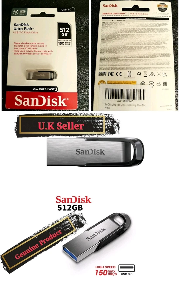 SanDisk Ultra Flair 512GB USB Flash Drive Pen Drive Memory Drive **Genuine** - Image 1 of 4