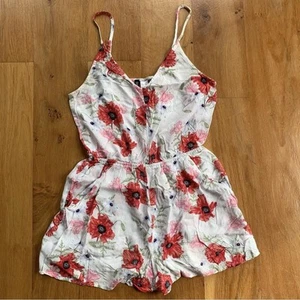 Women’s H&M Playsuit Romper Floral White Pink Size UK 12 - Picture 1 of 6