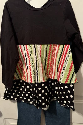 Bailey Niños Niñas 2 Piezas Conjunto Top Jeans Navidad Vacaciones Lunares Talla 7 Foto 1 de 4